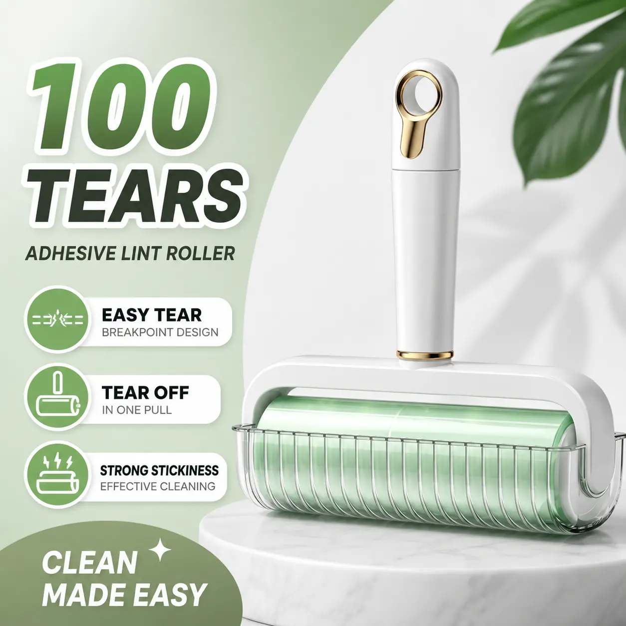 Reverse Wound Lint Roller, 16cm Extra Sticky Pet Hair Lint Remover for Clothes, 100 Sheets, Easy Tear Break Point Design, No Residual Glue, Hangable Handle, Suitable for Pet Hair, Clothing, Sofa, Carpet and Car Interior Cleaning