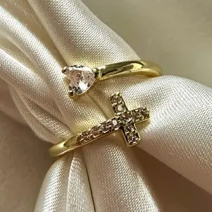 Cross Love 18K Gold Plated Cubic Zirconia Adjustable Ring