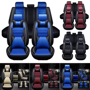 PU Leather Car Seat Covers Full Set, Non-Slip Seat Cover Protectors, Universal Fit for Cars, Trucks, SUVs, Vans, Pickups, Airbag Compatible, Seat Covers for Car Interior (Blue)