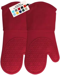 Professional Silicone Oven Mitt, Oven Mitts with Quilted Liner, Heat Resistant Pot Holders, Flexible Oven Gloves, 1 Pair, 13.7 Inch, Empire Red