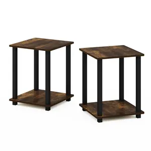 SIMPLISTIC Side Table Set of 2 in Amber Pine with 2-tier storage, easy assembly, perfect for bedrooms, living rooms, and small spaces