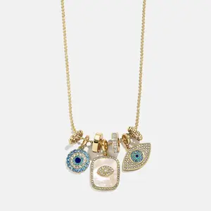 Evil Eye Charm Necklace - Turquoise Evil Eye, Natural Shell Mother Pearl Personalized Pendant Necklace For Women