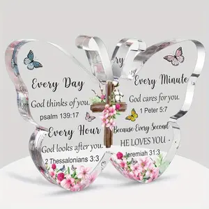 Acrylic Christian Gifts Bible Verses Religious Gifts for Women Men Inspirational Scripture Gifts Butterfly Prayer Room Decor Faith Keepsake Paperweights for Christmas Home