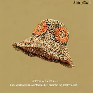 Woven Straw Bucket Hat – Floral Foldable Sun Protection Hat
