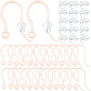 100pcs Clear Plastic Earring Hooks Ear Wire with Loop French Fish Hooks and 100pcs Transparent Earring Stoppers for DIY Earrings Jewelry Making Craft Decoration