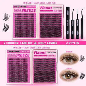 LASH SKYQD 276pcs D Curl BREEZE & Flaunt Black False Eyelash Cluster Kit, Mix 10-16mm Wispy Cluster Eyelash Extensions Kit With Lash Bond and Seal and Tweezers, Perfect for Beginners & Proficient, DIY at Home Easily, Easy Apply for Makeup Daily
