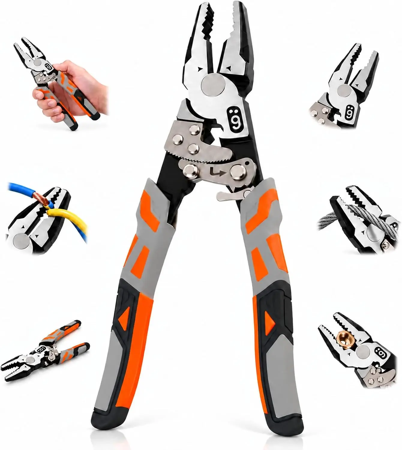 9'' Ratcheting Locking Pliers, 4 in 1 Heavy Duty Self-Locking Wire Tool 55-Steel Self-Locking Anti-Skid Ratchet Pliers, Cutting Stripping Gripping Bending Tool for Electrical Repair Home DIY toolupgrade
