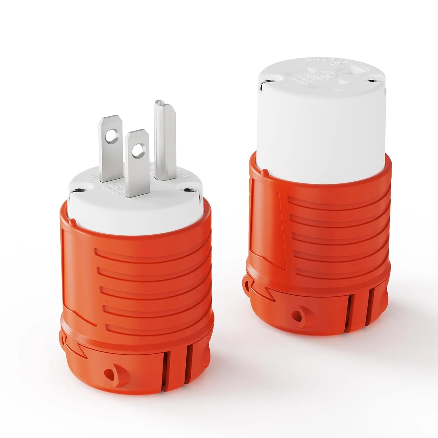 Extension Cord Ends Male and Female, Replacement Plug & Connector Set, 3 Prong, 15Amp, 125Volt, NEMA 5-15P & NEMA 5-15R, ETL Listed, Orange