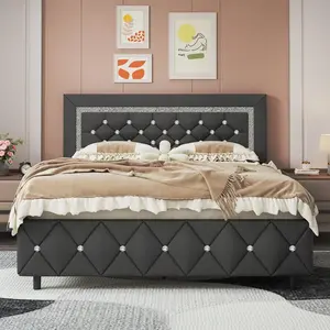 Twin/ Full/ Queen/ King Size  Frame, Upholstered  Frame With Diamond Headboard And Footboard, No Box Spring Needed, Easy Assembly, White/ Beige/ Black/ Grey/ Pink/ Purple/ Green bed