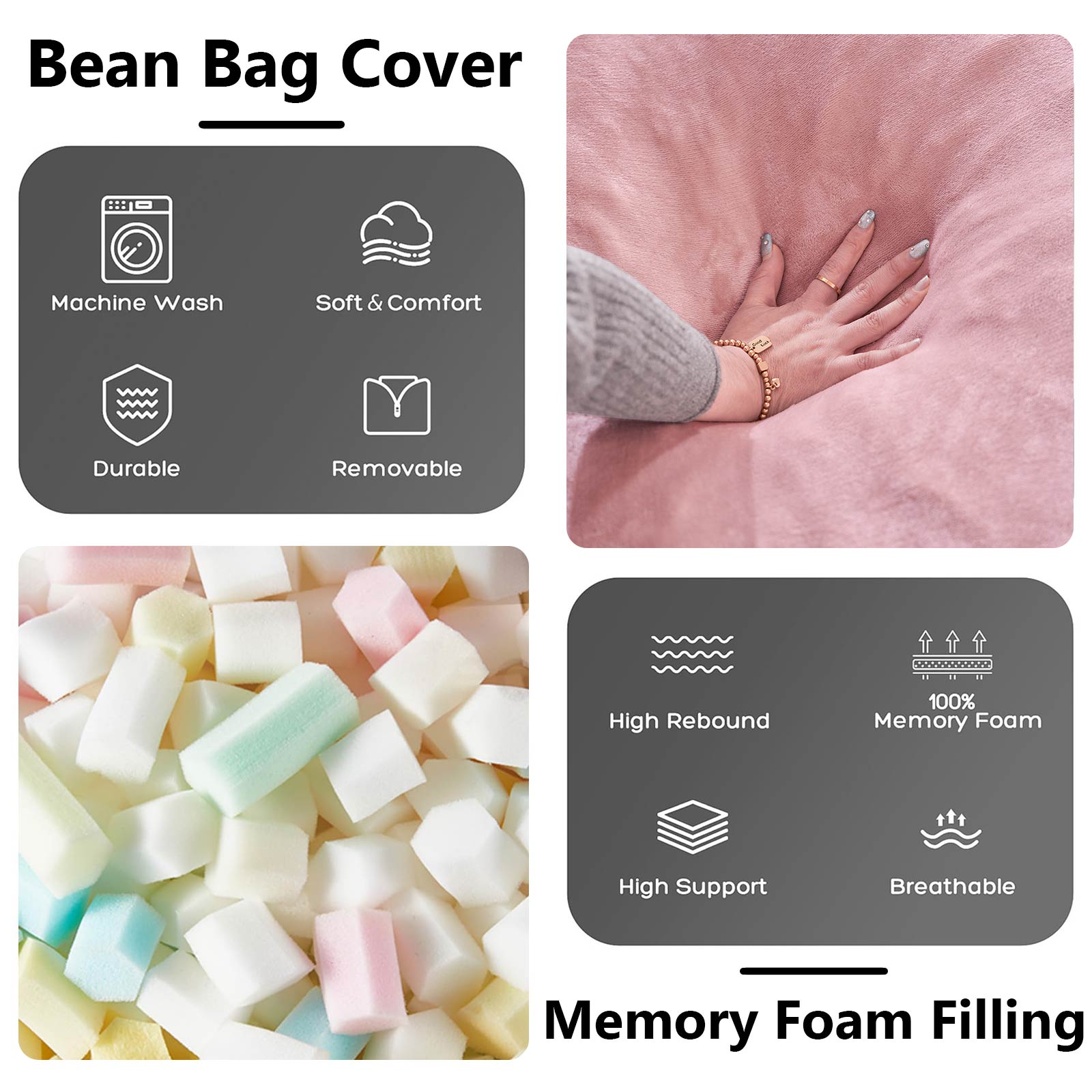 Bean Bag Chair for Adults, 6FT Giant Bean Bag with Filler & Machine Washable Cover, Fluffy Bean Bag Chairs Oversized Beanbag Lounge Chair for Living Room, Bedroom Dorm