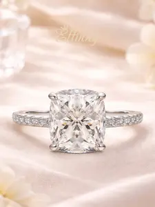 Effinny Women's 4.0 Carat Excellent Cushion Cut D Color VVS1 Clarity Moissanite Stone 14K Gold-Plated Tarnish-Resistant Synthetic Lab-Created Engagement & Wedding Rings, Travel-Friendly Jewelry