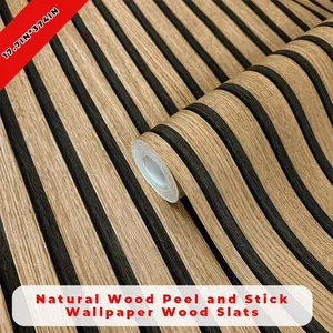 1 Roll of Natural Wood Grain Self-Adhesive Wallpaper — Wood Slat Pattern, Faux Lattice Self-Adhesive PVC Wallpaper — Removable Peel-and-Stick Wall Covering, 17.7" x 393.7" — Decorative Sticker for Countertop & Cabinet Renovation