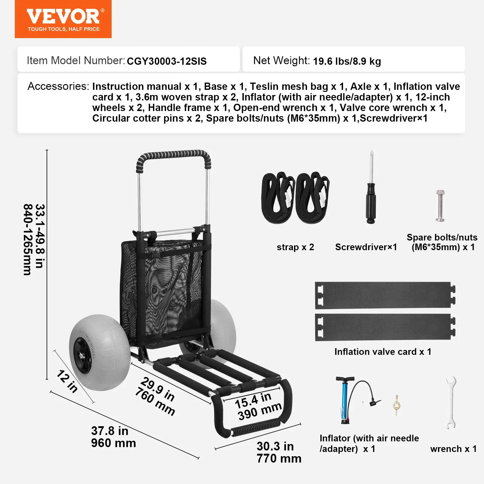 30" x 15" Deck & Wheel 12" - 165LBS Capacity