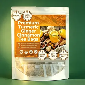 Premium Turmeric Ginger Cinnamon Tea Bags 60 Sugar Gluten Free Natural Anti-Inflammatory Wellness Drink Vegan Friendly Herbal Beverage for Healthy Living