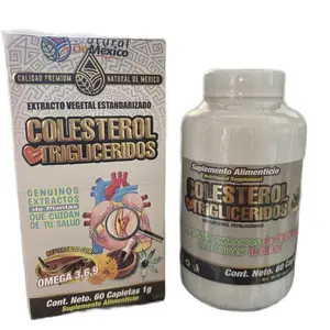 Natural de México Cholesterol y Triglycerides 60 Capsules - Omega 3 6 9 Fish Oil Supplement for HDL Production Healthy Heart Dairy Healthcare Vitamin Dietary Fitness Edible