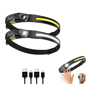 Rechargeable Headlamp, Portable Recharge Headlamp, Waterproof LED light, Motion Sensor Rechargeable 230°Wide Head Lamp, Headlight for Outdoor Fishing, Hiking, Camping, Cycling, A Gifts Idea For Men Women, Camping Accessories