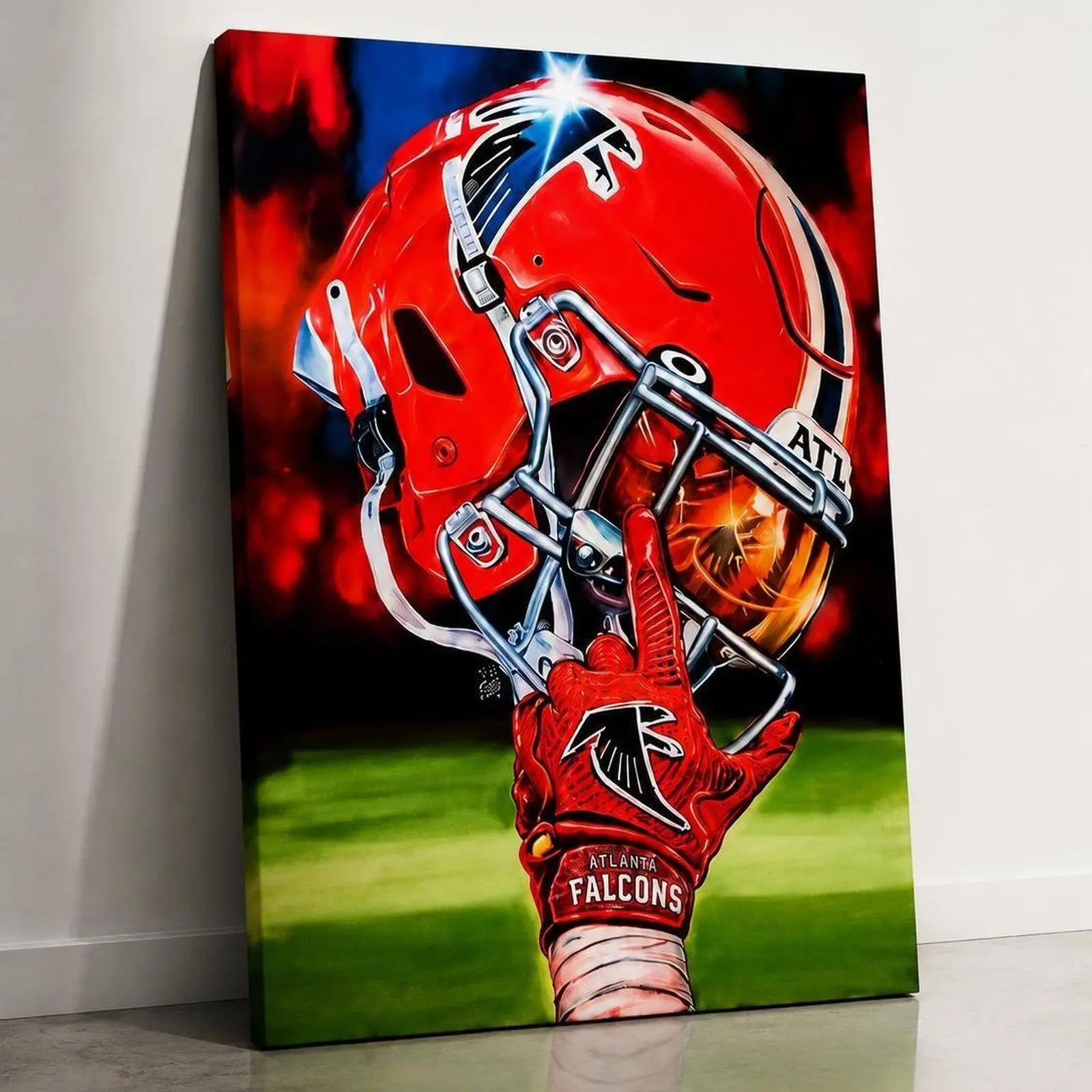 [HOT] Atlanta Falcons Canvas Wall Art – Vibrant Red Helmet Football Poster, Wood-Framed Sports Decor