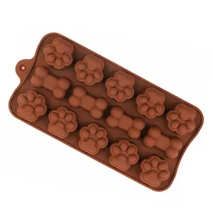 14-grid Dog Paw & Bone Shaped Silicone Mold, Non-stick Baking Mold, Diy Ice Cube Mold, Silicone Freezer Molds, Baking Tool for Home Kitchen, Easter Essentials, Kitchenware