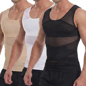 Mens Body Shaper Double Compression Vest Waist Trainer Tank Top Breathable Mesh Base Layer Core Support Shapewear Undershirt High Stretch Stomach Belly Fitness Gym Workout Running Activewear Everyday Invisible Moisture Wicking Muscle Sports