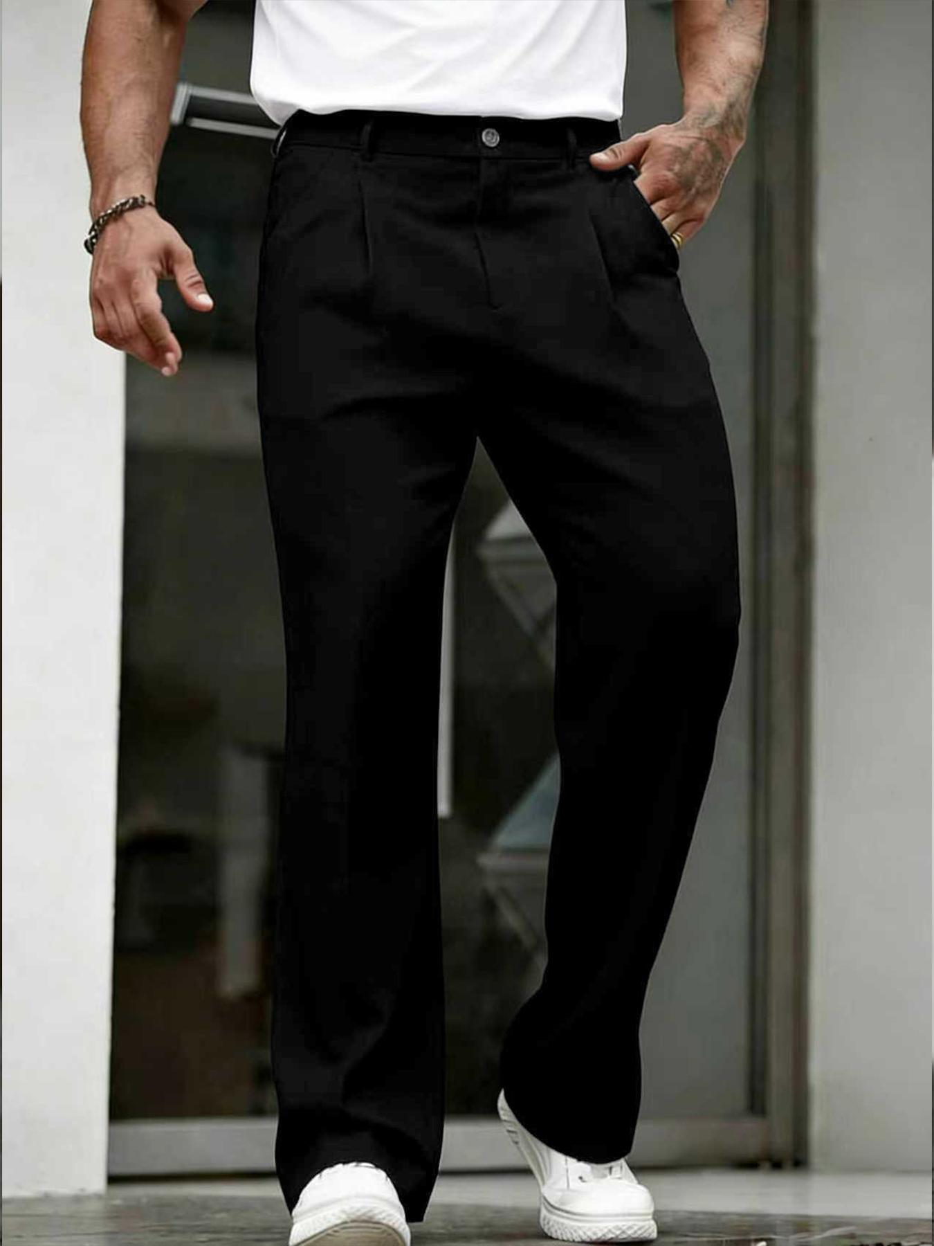 Men’s 3-pack business casual dress pants—classic straight-leg trousers, trendy Instagram item, classic pleated pants, perfect for all seasons, versatile fashion style, suit trousers.