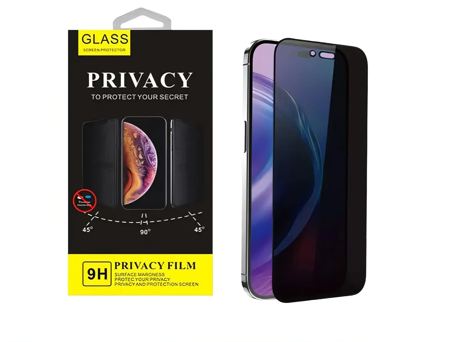 Iphone 15 Pro - Privacy Glass Screen Protector 9H Film for iPhone - Surface Hardness 9H - Protect Your Secret - 45°/90° Viewing Angle Protection Cover