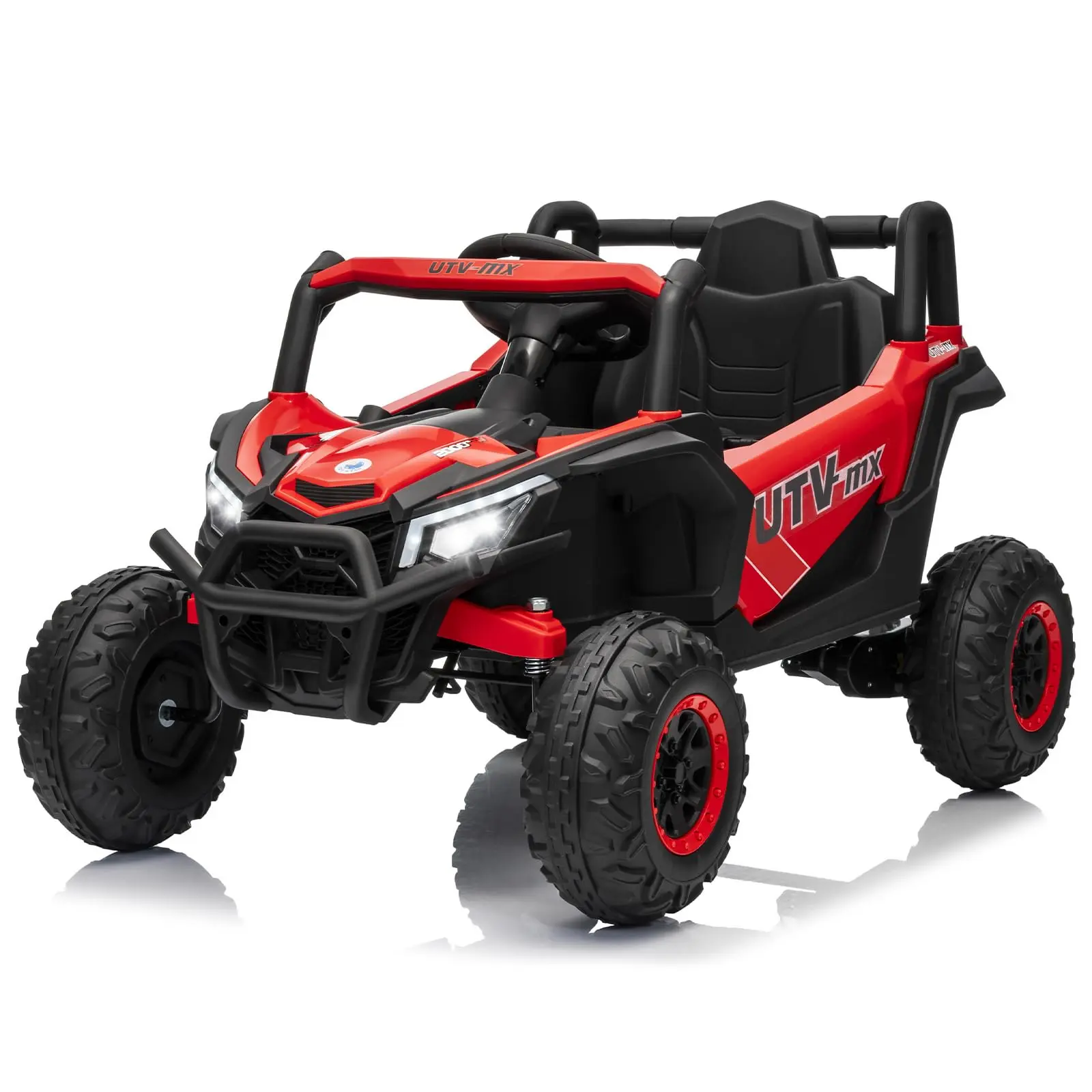 GARVEE 12V Electric Ride-On Vehicle for 3-8 Year Olds - Kids Outdoor Play Toy with Remote Control, Vehicle with Injecting Plastic Wheels，4WD/2WD Switch, 4 Spring Suspension, EVA Tires, Safety Belt, Double Open Doors, Bluetooth, Music, LED Lights
