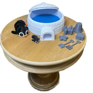 Igloo Zen Garden with Penguin Figurines, Blue Kinetic Sand, Shovel, and Bucket
