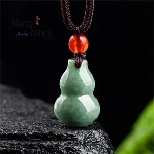 1-Piece Green Gourd Jade Pendant - Exquisite Carved Mascot with Adjustable Cord, Natural Stone Jewelry for Luck & Protection, Meaningful Holiday Gift for Loved Ones & Best Friends