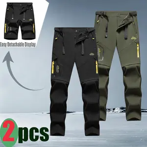 Two-piece set men’s convertible pants with detachable legs — all-season work trousers with belt included, zip closure; suitable for travel, hiking, and office wear (men’s formal and casual); multifunctional stylish hiking apparel made.fathersdaygift