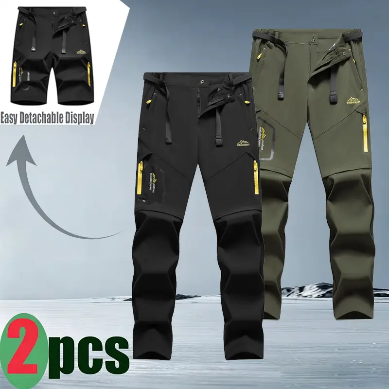 Two-piece set men’s convertible pants with detachable legs — all-season work trousers with belt included, zip closure; suitable for travel, hiking, and office wear (men’s formal and casual); multifunctional stylish hiking apparel made.fathersdaygift