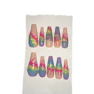 Tie Dye 80s Inspired Press On Nails - Colorful Design with Unique Patterns, Suitable for Various Occasions