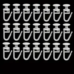 50pcs Classic White Plastic Curtain Track Rollers with Lockable Hooks, Easy Glide Curtain Hangers with Large Opening for Effortless Curtain Installation, Secure Snap Closure – No Power Needed