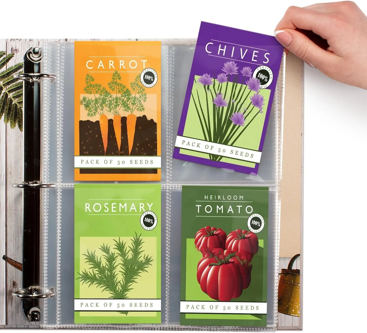 200 Pockets Seed Storage Organizer Sleeves (50 Pack) Slot Size 3.5x5, 4 Pocket Garden Seed Organizer, Clear Sleeves for Seed Packet Storage, Seed Keeper, Seed Organizer Binder