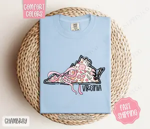 Virginia Floral Bow Comfort Colors T-shirt, Cute Trendy Tee, State Coquette Oversized Top