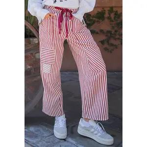 Striped Drawstring Barrel Pants