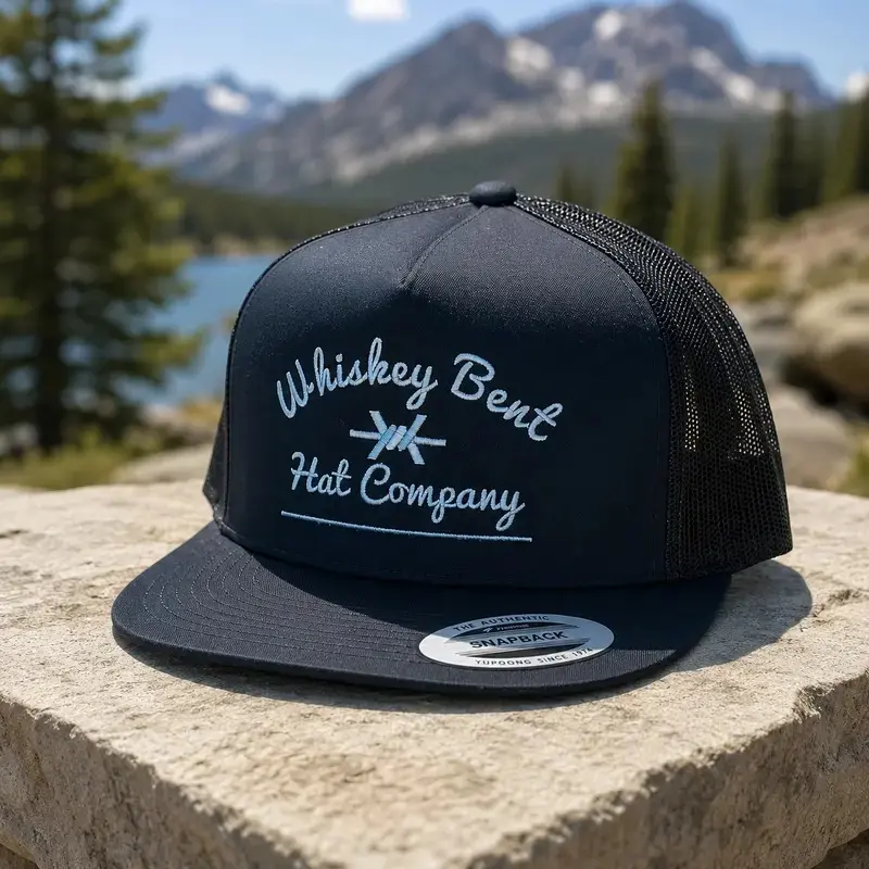 Whiskey Bent Trucker Hat, Embroidered Snapback Mesh Cap, Flat Bill Western Cowboy Hat, Outdoor Country Hat for Men & Women, Adjustable Casual Farm Ranch Hat