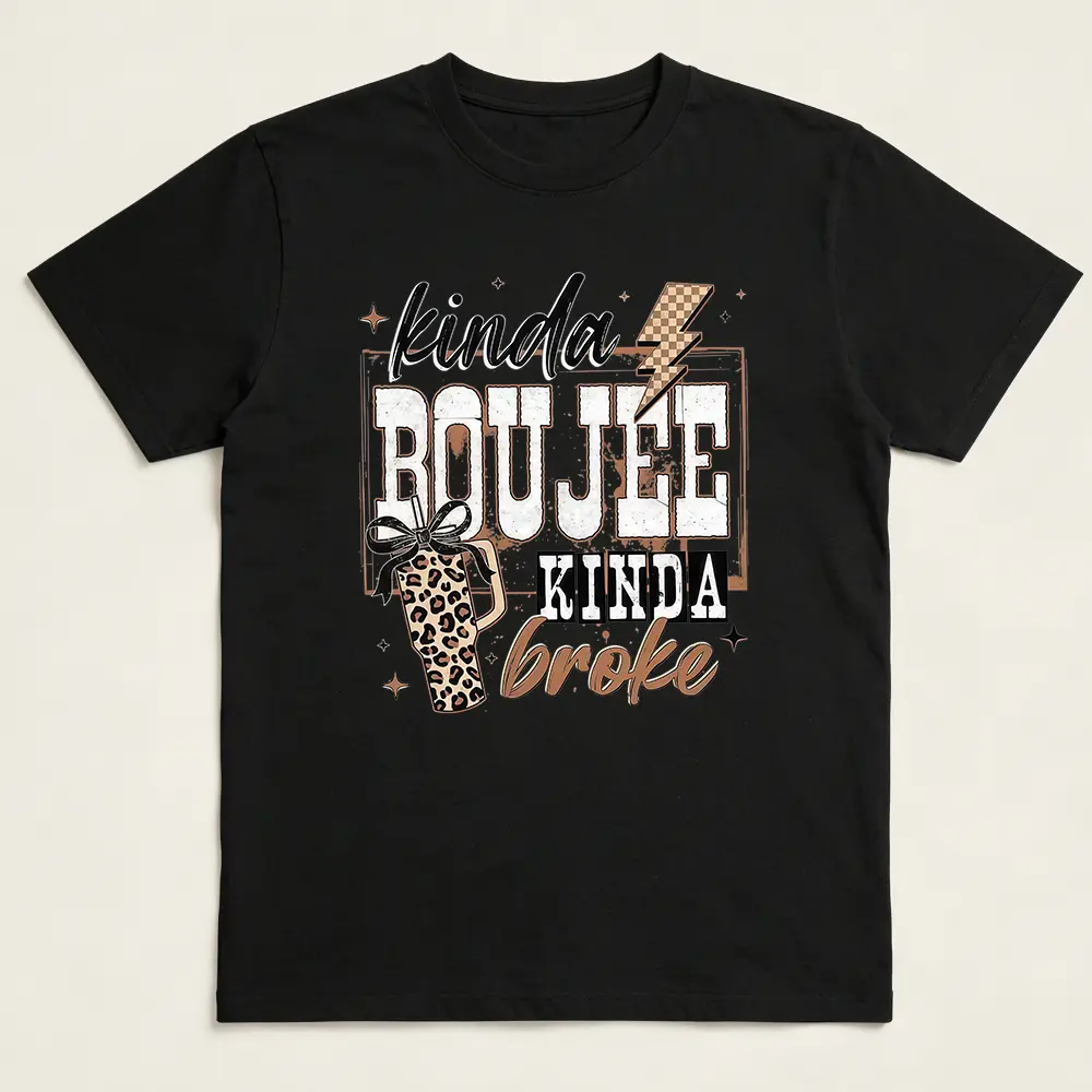 Men's Fitted Graphic T-Shirt with Snarky Kinda Boujee Leopard Print, Soft Cotton Short-Sleeve Round Neck Top, Tshirt, Shortsleeve
