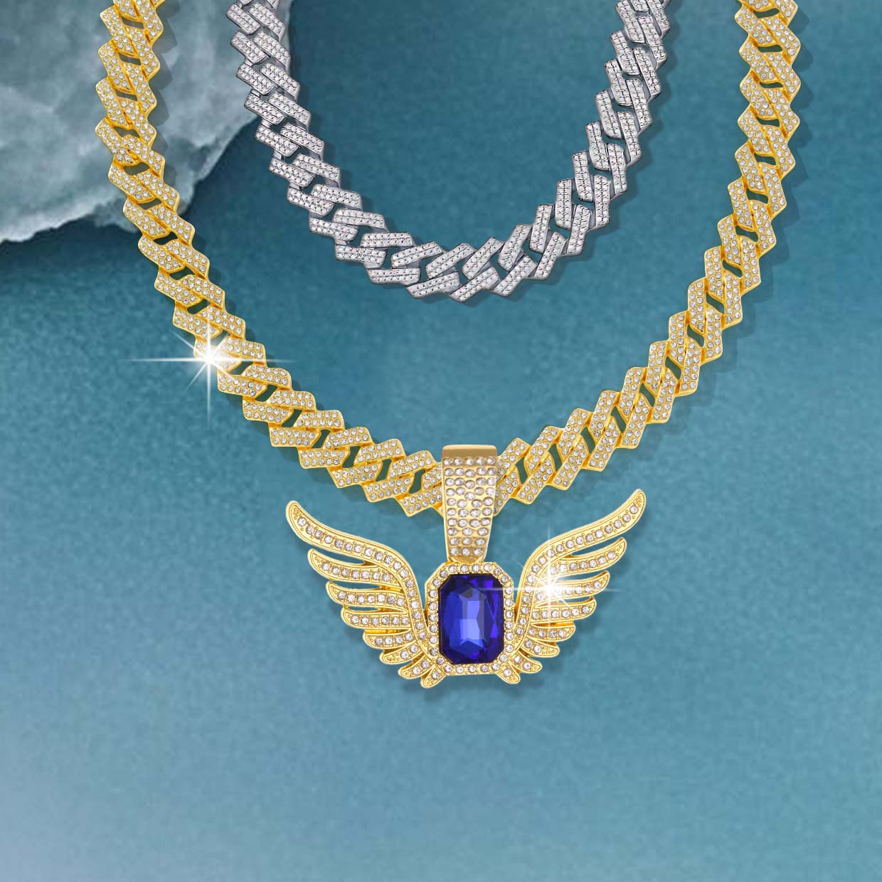 Hip Hop Angel Wing Pendant Necklace Cuban Chain Trendy Emerald HipHop Necklaces for Men Women Fashion Unique Unisex Jewelry Gifts Hip Hop Angel Wing Pendant Necklace Cuban Chain Trendy Emerald HipHop Necklaces for Men Women Fashion Unique Unisex Jewelry Gifts