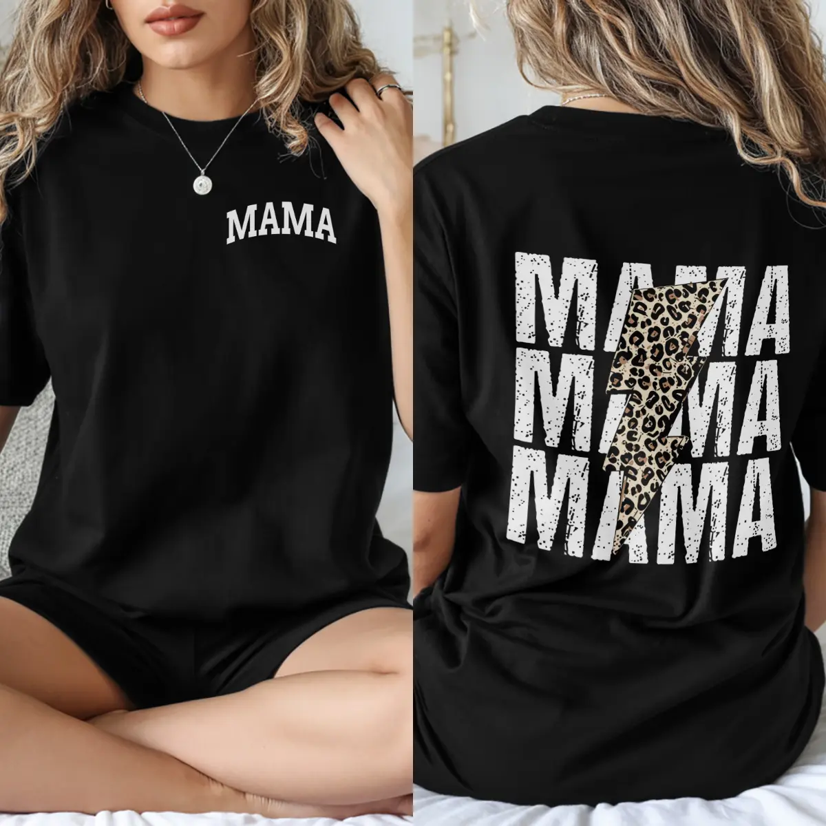 2026 New Arrival Men's Boxy Heavyweight Printed Short-Sleeve Streetwear T-Shirt - "MAMA" Letter Leopard Graphic, Drop Shoulder, Round Neck, Pre-Shrunk Sustainable Minimalist Fabric Top, S-5XL for Daily Wear