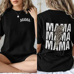 Women's "MAMA" Letter Graphic Leopard Print Drop Shoulder Tee, Casual Half Sleeve Round Neck Fit T-Shirt for Daily Wear, Ladies Clothes for All Seasons, Womenswear Cotton