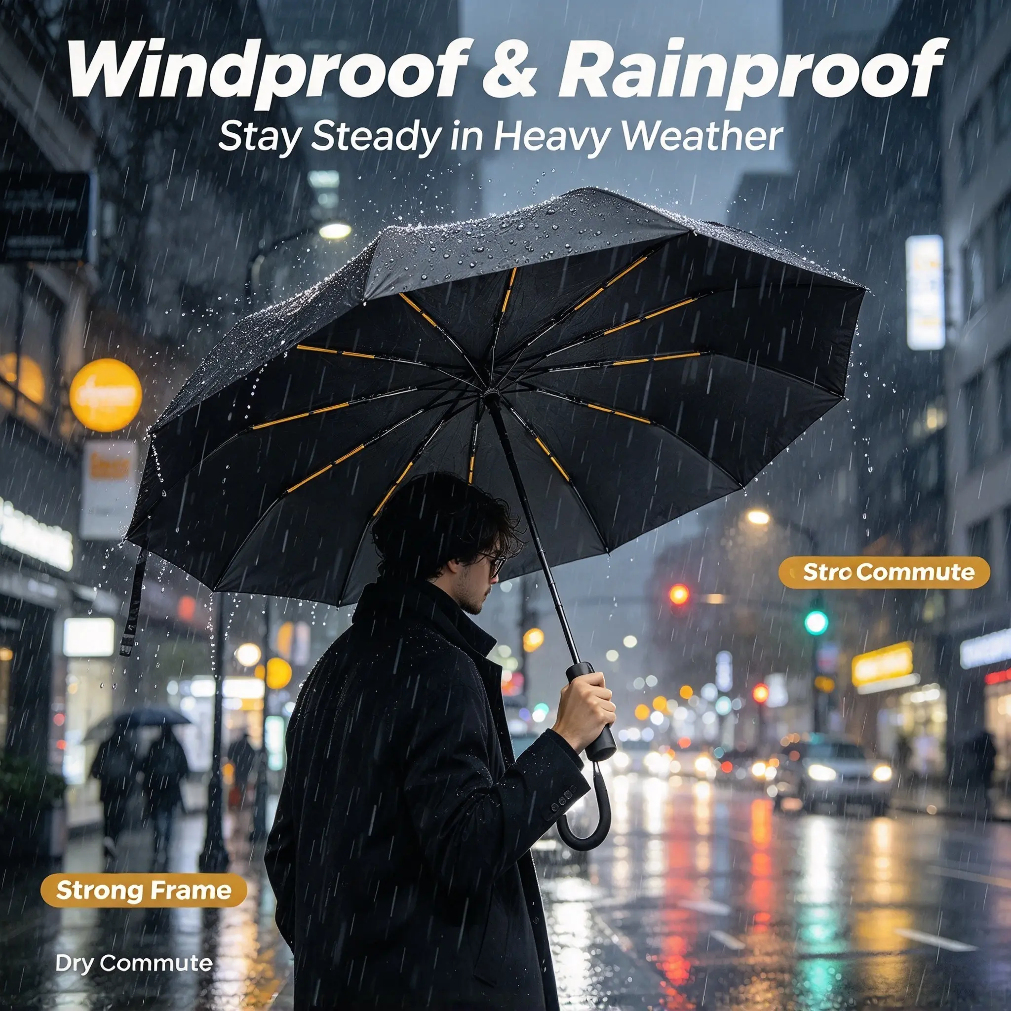 2Pcs (Umbrella + Cover), Heavy Duty Auto Open Close Folding Umbrella, 8-Rib Compact Portable Travel Umbrella for Men Women, One-Button Ergonomic Handle, Windproof Sun Protection, Durable for Travel Commute Outdoor Beach Sun Shade, Outdoor Essential