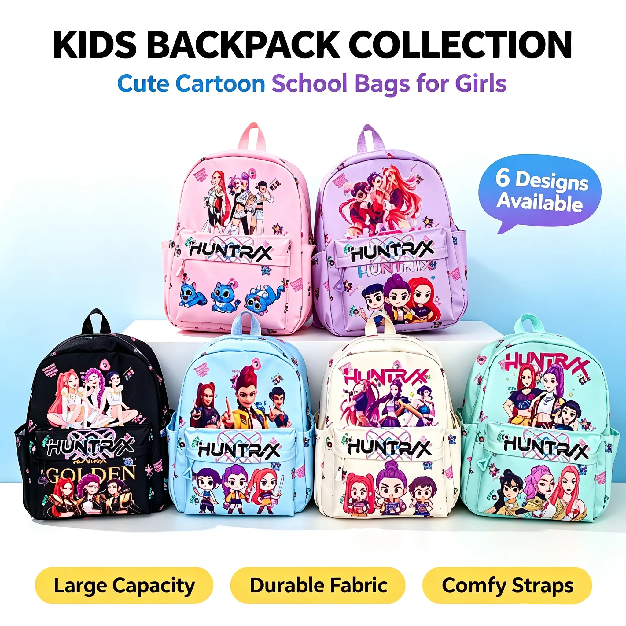 Cartoon K-Pop Demon Hunter Backpack, a must-have for back to school, lightweight and breathable, perfect for school and travel.