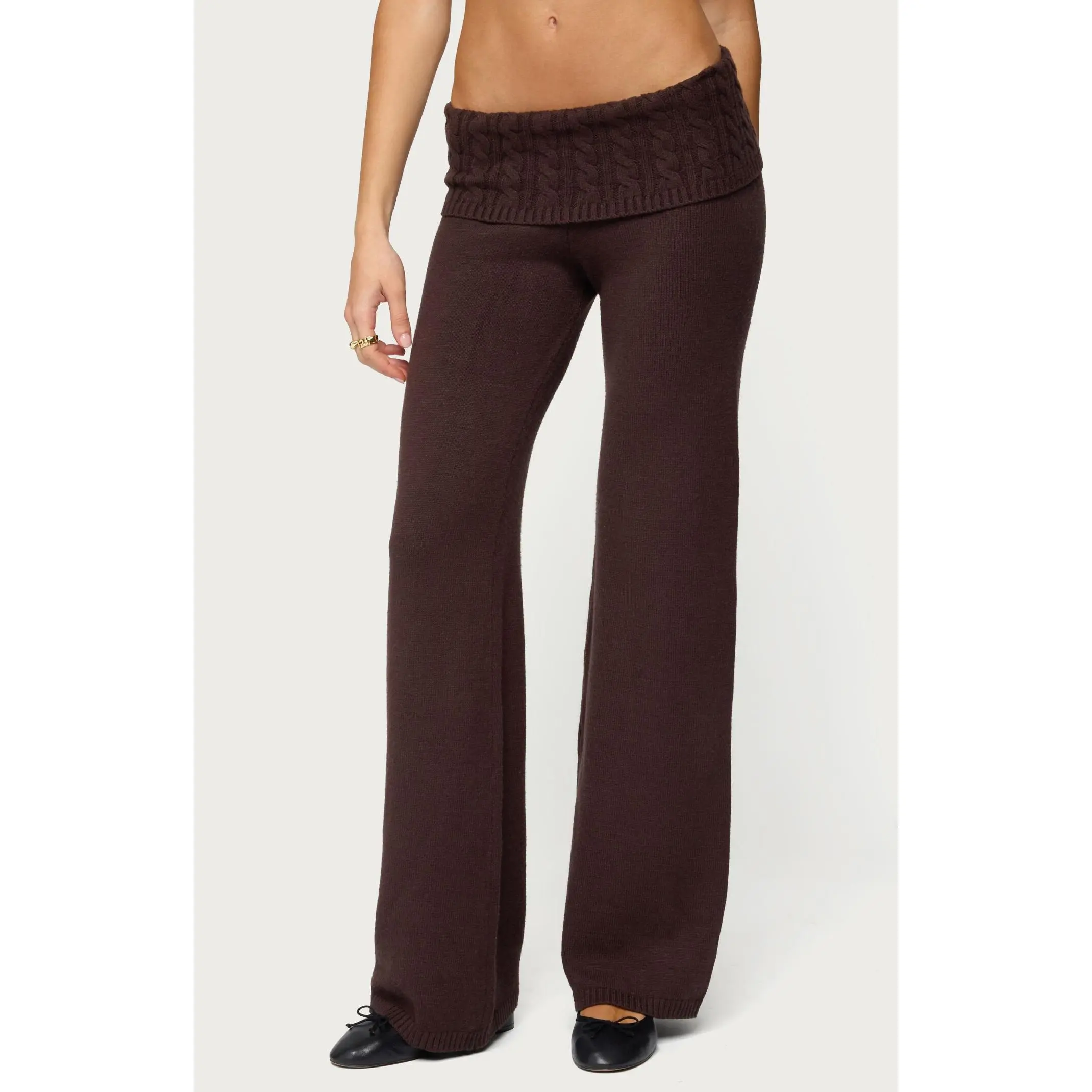 Edikted Women's Lula Cable Knit Foldover Pants