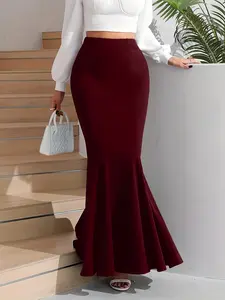 Elegant Mermaid Skirt for Women, Pure Color Commuter Dress, Daily Wear, European and American Style, Comfortable and Stylish, Elastic