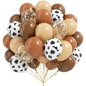 Brown Western Balloons, Brown Nude Gold Confetti Cow Print Latex Cowboy Balloons for Farm Cowboy Western Shower Birthday Party Decorations