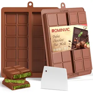 2 Pack 2 in 1 Chocolate Bar Mold with Scraper Deep Large Thick Chocolate Candy Bar Mold for Stuffed Bar Filling Knafeh Pistachio Kit