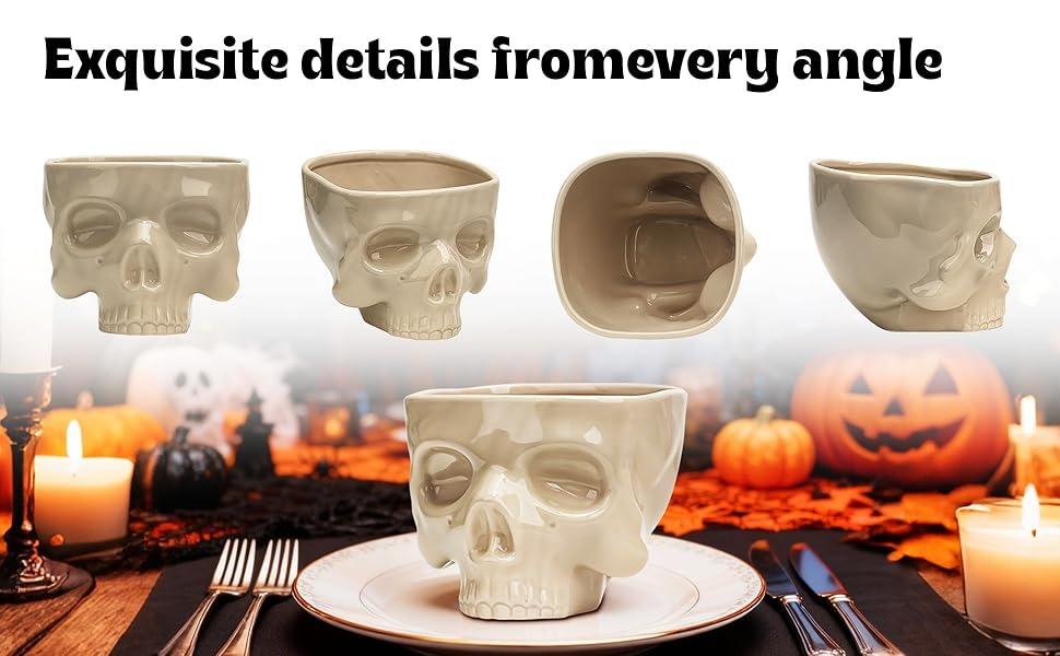 Food-grade Skull-shaped Ceramic Bowl for Cereal Pasta Ice Cream Gothic Tabletop Decoration SEO Words Bottles Organiser