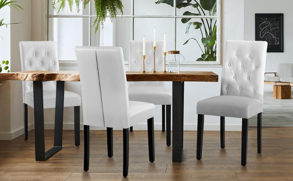 Yaheetech Faux Leather Dining Chairs, Button Tufted Dining Room Chairs with Rubber Wood Legs, Mid-Century Accent Dinner Chair for Living Room/Kitchen