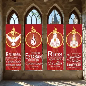 4 Pcs Religious Banners, Polyester Material Holy Spirit themed church hanging banners with classic religious pattern for Pentecost celebration indoor church and home wall decoration