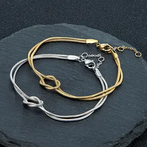 Love Knot Infinity Bracelet Stainless Steel Adjustable Snake Chain Couple Friendship Bridesmaid Gift for Him & Her